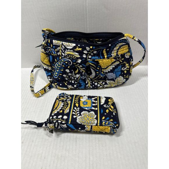 Vera Bradley Ellie Blue Purse Tote Handbag Blue Yellow & Wallet Wristlet Set - Picture 4 of 6